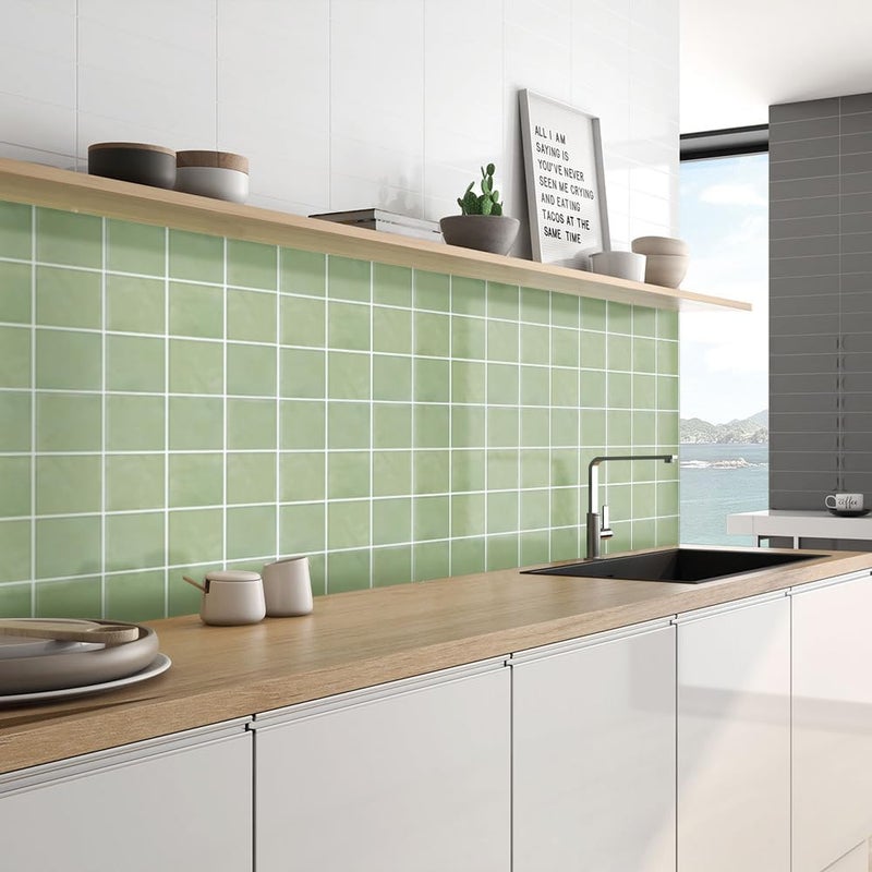 Commomy 10 Pcs Matte 3D Peel and Stick Tile 11.8"x11.8" Ultralight PVC Square Peel and Stick Backsplash for Kitchen Stick on Tiles for Bathroom,Living Room,Fireplace,Interior Wall Decor,Sage Green - Image 2